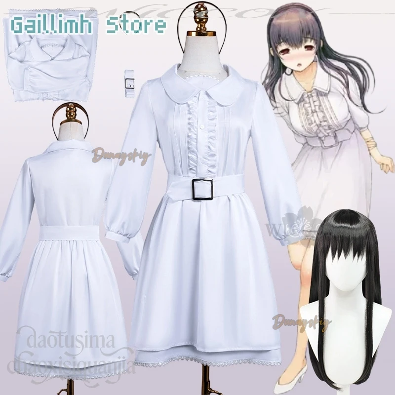 Костюм для косплея Соне Миюки из аниме Galgame: Ты, я и она: История любви, мягкое белое красивое платье, повязка на голову, парики, костюм для Хэллоуина Костюм для косплея Соне Миюки из аниме Galgame: Ты, я и она: История любви, мягкое белое красивое платье, повязка на голову, парики, костюм для Хэллоуина