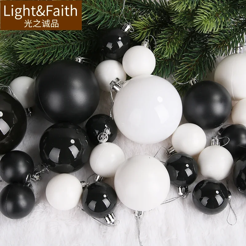 Black and white Christmas ball frosted ball matte Christmas tree decoration ball ornaments hanging  bright black bright