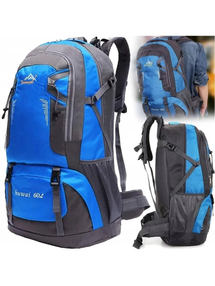 Plecak turystyczny 60L unisex, lekki, z regulowanymi szelkami na ramiona i biodra, pojemny plecak outdoorowy do biwakowania, podróży i wędrówek. — 2