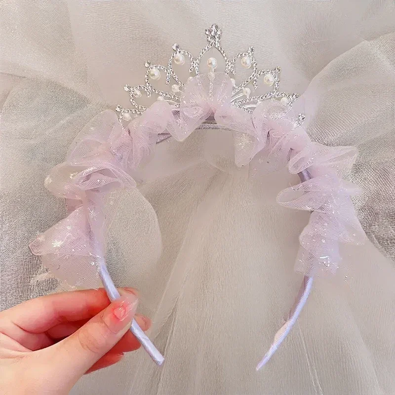 Diadema dulce y encantadora para niña, accesorios para el cabello, diadema de encaje Kawaii rosa y azul, regalo de vacaciones para niños, accesorios para niña princesa, corona