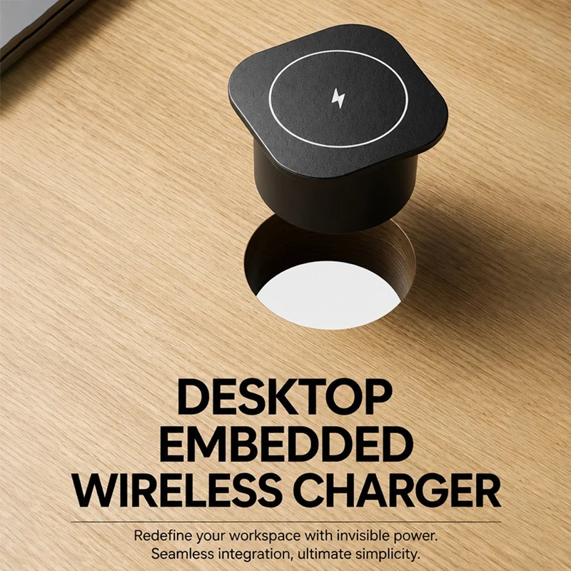 Embedded Desk Wireless Charger 15W Fast Charge Invisible Furniture Table Hidden Charging Dock Station EU US UK Adapter Black view 6