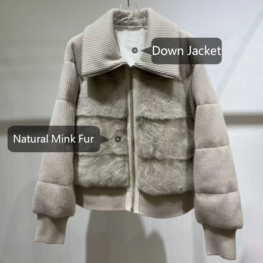 Kasjmierwol Nertsen donsjassen Kort natuurlijk bont pufferjack met kraag Bomberjack Luxe winterdonsjas voor dames