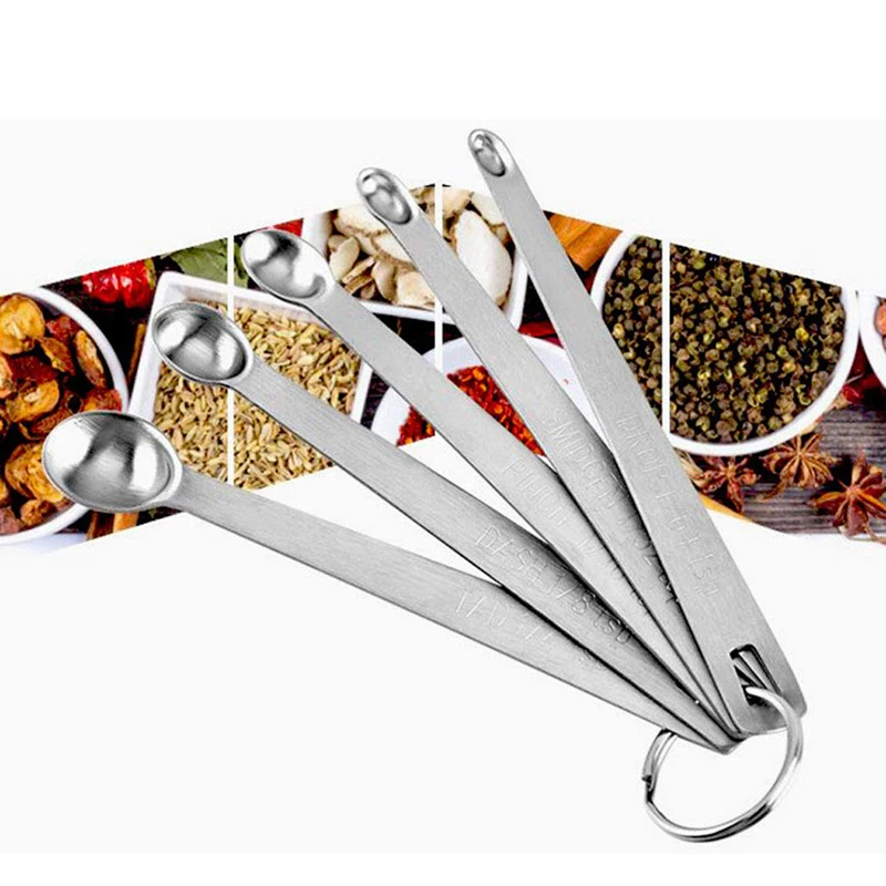 5 Stainless Steel Measuring Spoons Mini Spoons Home Kitchen Baking Cooking Seasoning Spoon Stainless Steel Mini Five Pieces