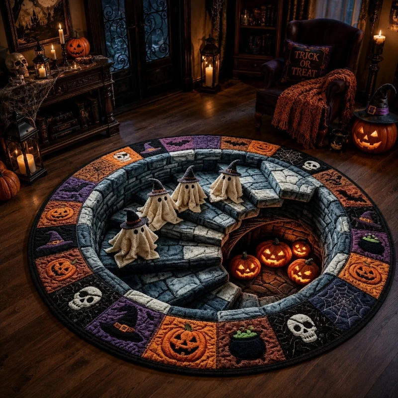 2026 Halloween 3D Illusion Round Rug – Stain-Resistant Floor Mat for Table Chair Bedroom Decor