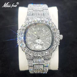 Reloj de pulsera de lujo para hombre, pulsera de acero inoxidable brillante con incrustaciones de diamantes de alta calidad, superventas