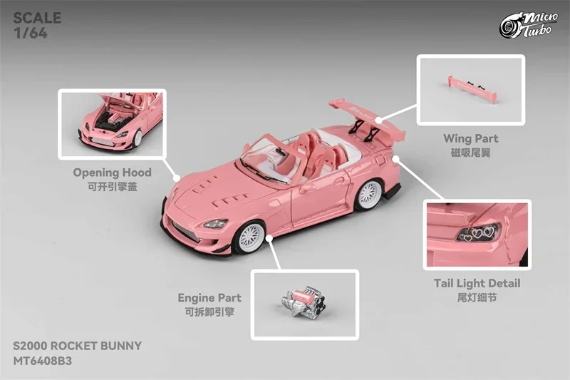 Micro Turbo 1:64 ROCKET BUNNY S2000 Valentinstag limitierte Version Pink limitiertes 999 Druckguss-Modellauto