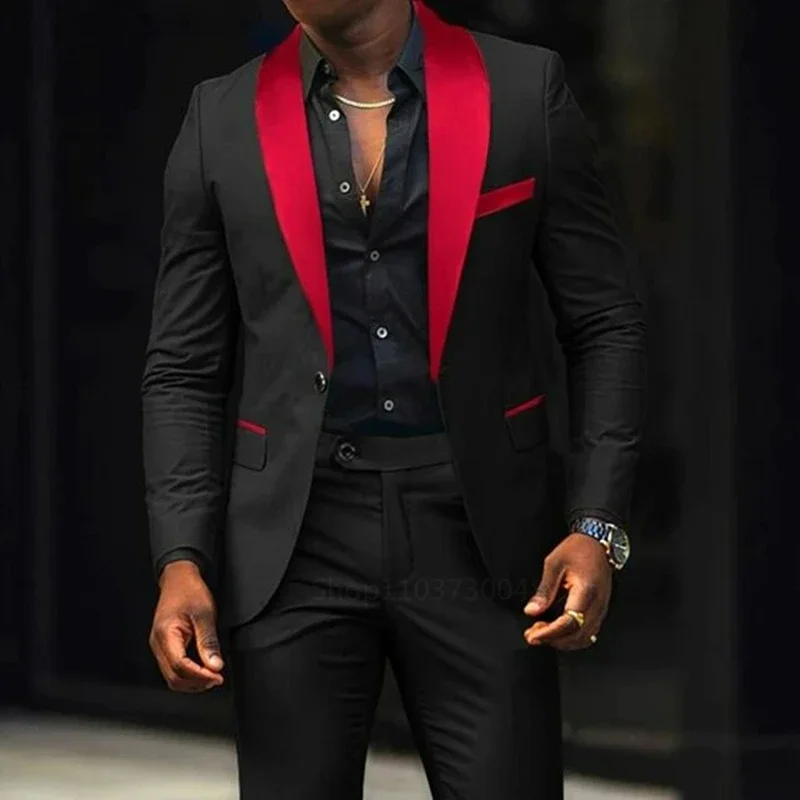 2 Piece Solid Casual  Men Wedding Suits Slim Fit Shawl Lapel Blazer Pant Designs Party Prom Suits Best Man Business Wear Suit
