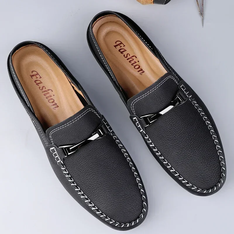

Handmade Genuine Leather Men Shoes Man Male Loafers Fashion Moccasins Soft Flats Leisure Walk Boat Shoes for Men Mules