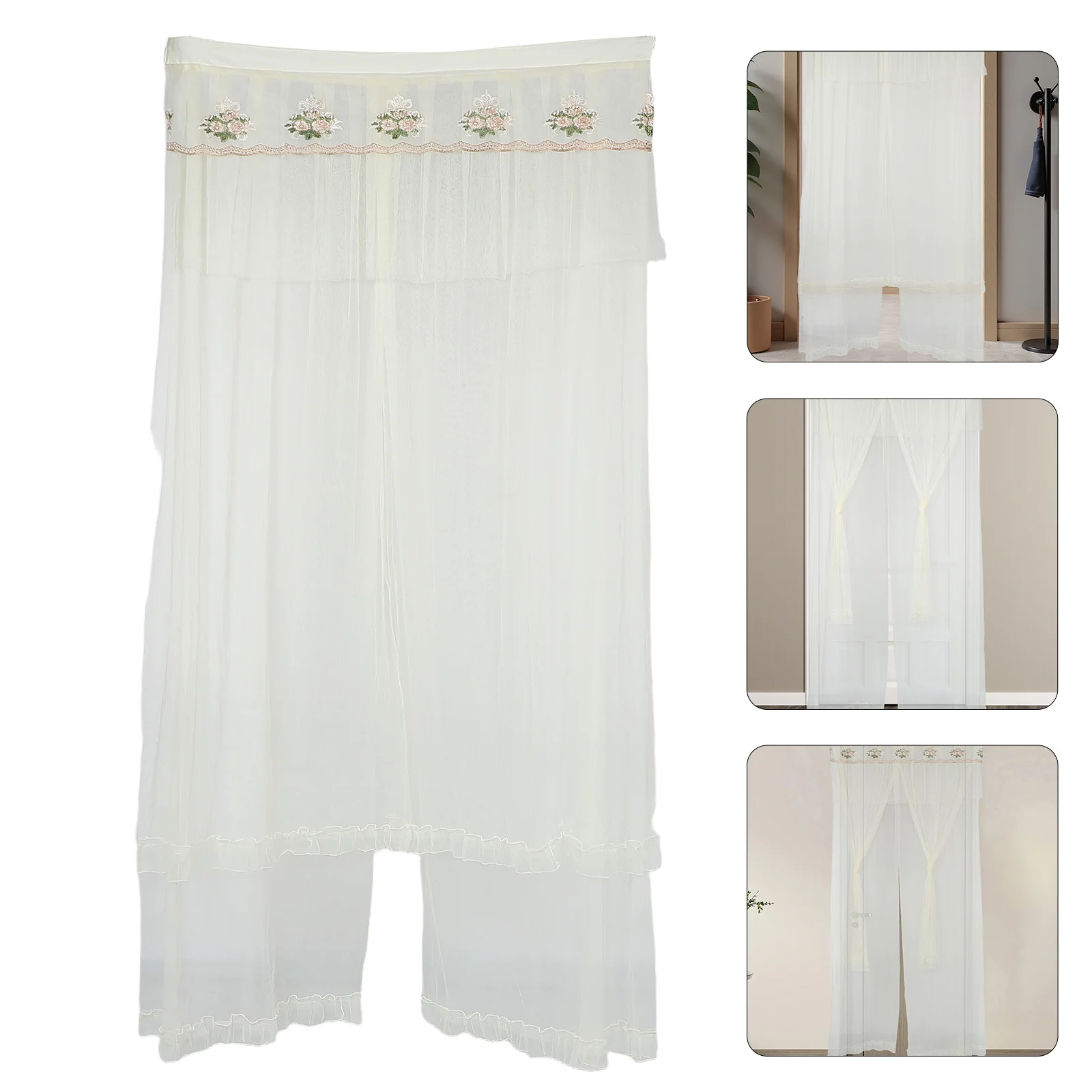 

Summer Lace Door Curtain Self Adhesive No Drill Privacy Divider for Living Room Bedroom Kitchen Window Doorway