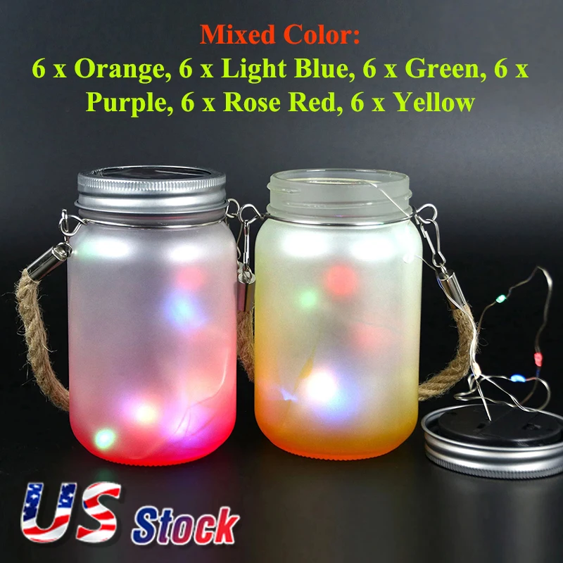 

36pcs Solar-Powered Lid Sublimation Blank 16oz Frosted Gradient Mason Jar Lanterns Custom Lamp Lights Christmas Party Decoration