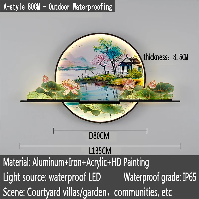 OUTELA Outdoor Mural Lamp LED Creative Circular Landscape Waterproof Mural Outdoor Villa Courtyard Garden Decoration Painting