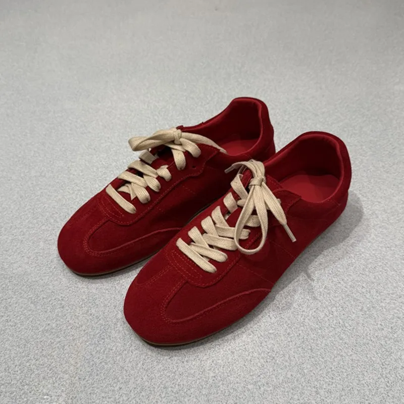 Women's Flat Sneakers Genuine Leather 2026 New Non-slip Women German Training Shoes Plus Size Spring Retro Lace-up Female Shoes