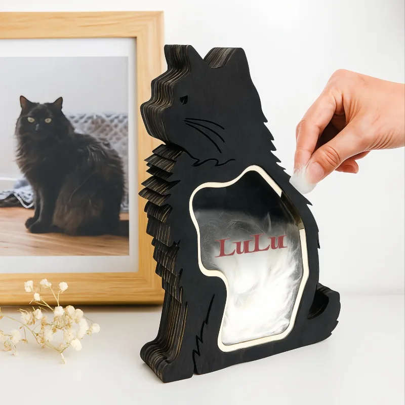 

Pet Hair Memorial Box Custom Engraved Keepsake Cat Dog Fur Storage Display Urn Tooth Ash Vials Wooden Shadow Box Memory Gift Paw