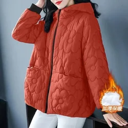 2024 New Casual Hooded Windproof Thicken Cotton Padded Warm Coats Korean Winter Elegant Wear Jacket Parkas