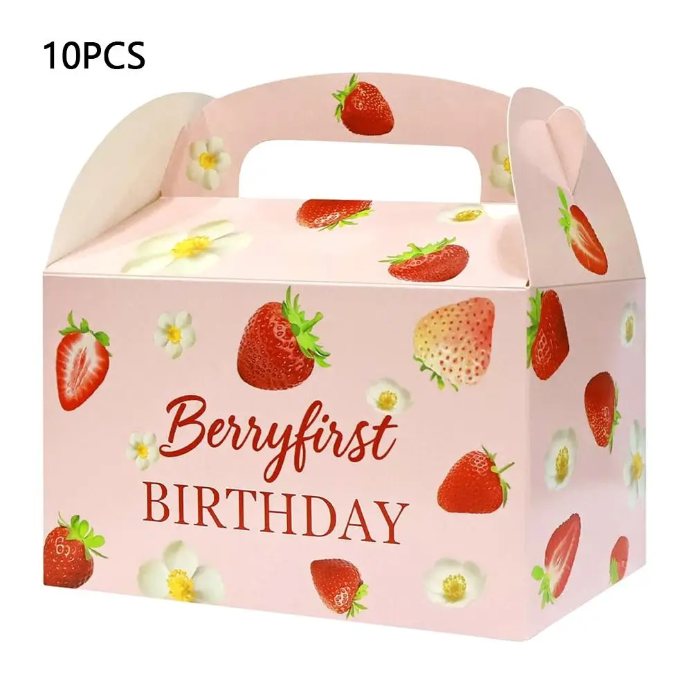 

10 шт. подарочных коробок с мультяшным рисунком розовой клубники, пустые бумажные коробки для упаковки подарков, коробки для упаковки тортов