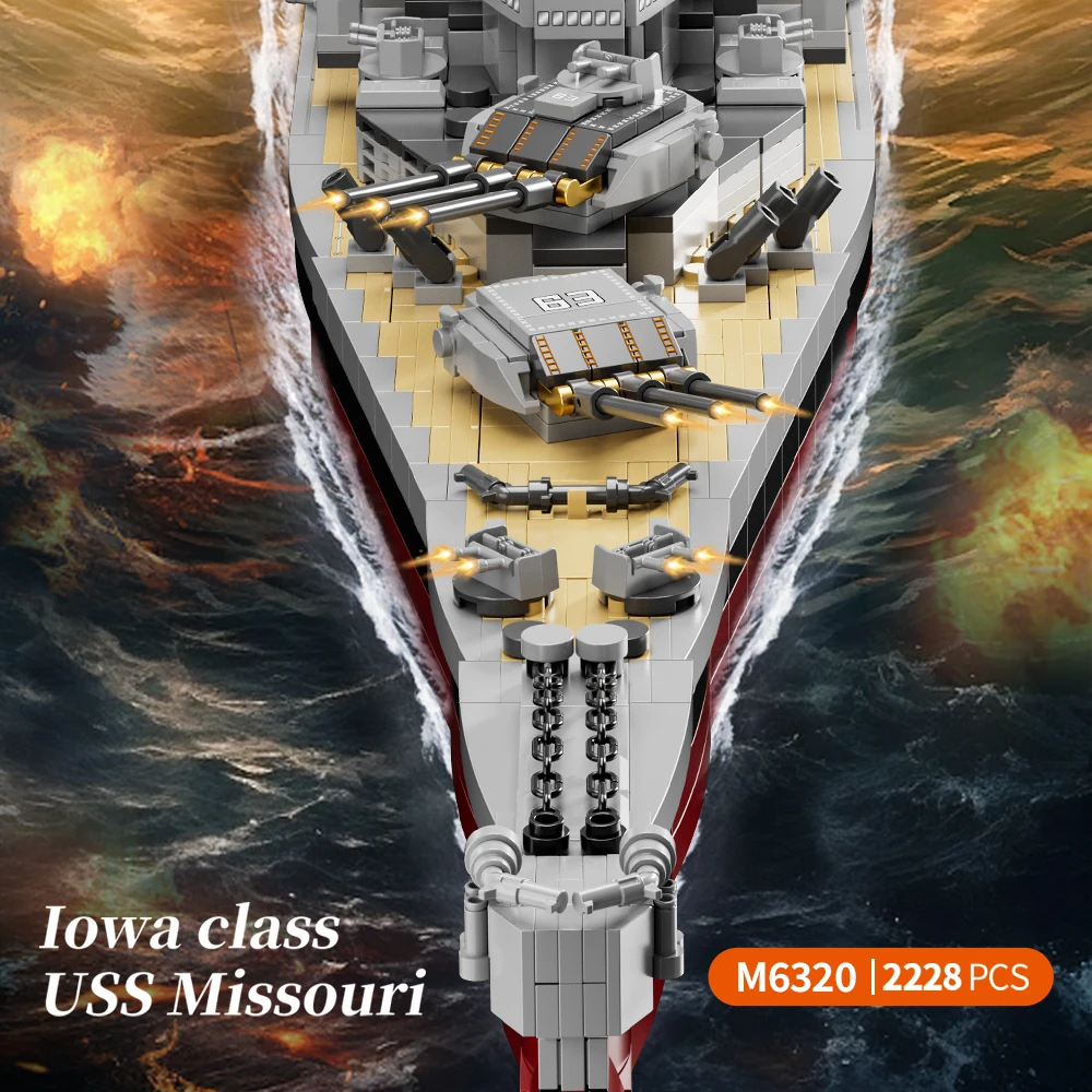 2228PCS USS Missouri battleship building block kit, large battleship model building block kit, adult warship collection, enthusi