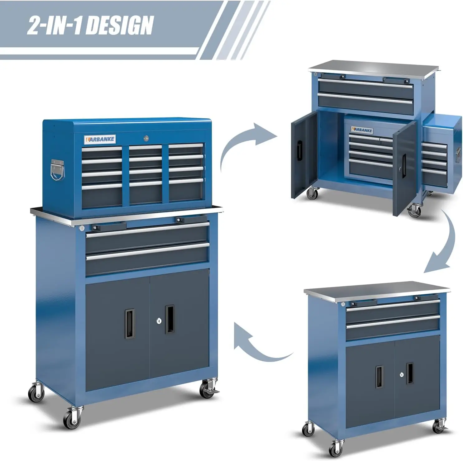 Rolling Tool Chest with Wheels and Door,Tool Box with Sliding Drawer,Stainless Steel Countertop ,