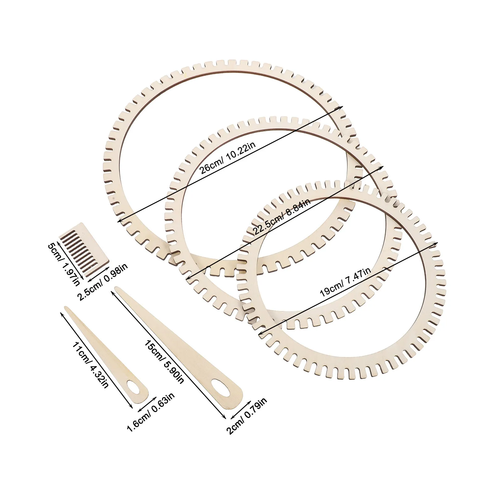 Set di 6 Pezzi per Tessitura in Legno, Kit per Principianti, Strumenti Circolari per Lavoro a Maglia, Pettine per Uncinetto, Telaio per Lavoro a Maglia Fai-da-Te per Bambini