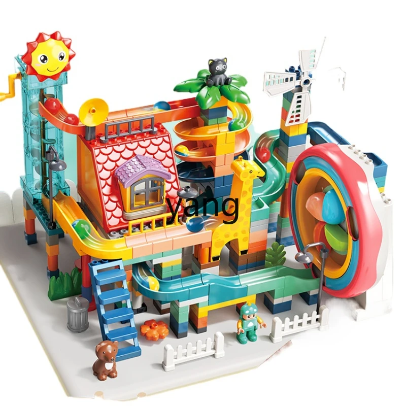 

CX Large Particle Children's Educational Assembly Building Blocks Boys and Girls Children's Electric Circulation Turntable Slide