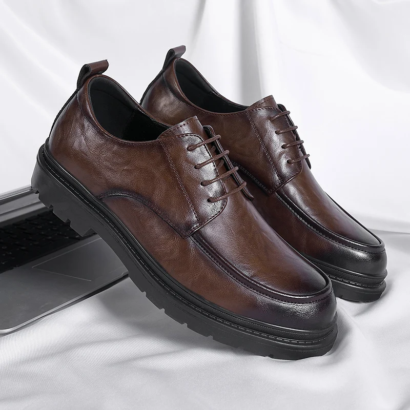 

Четырехсезонная мужская рабочая обувь со шнурками, повседневная кожаная обувь, толстая подошва, противоскользящая, удобная мягкая подошва, подходит для работы