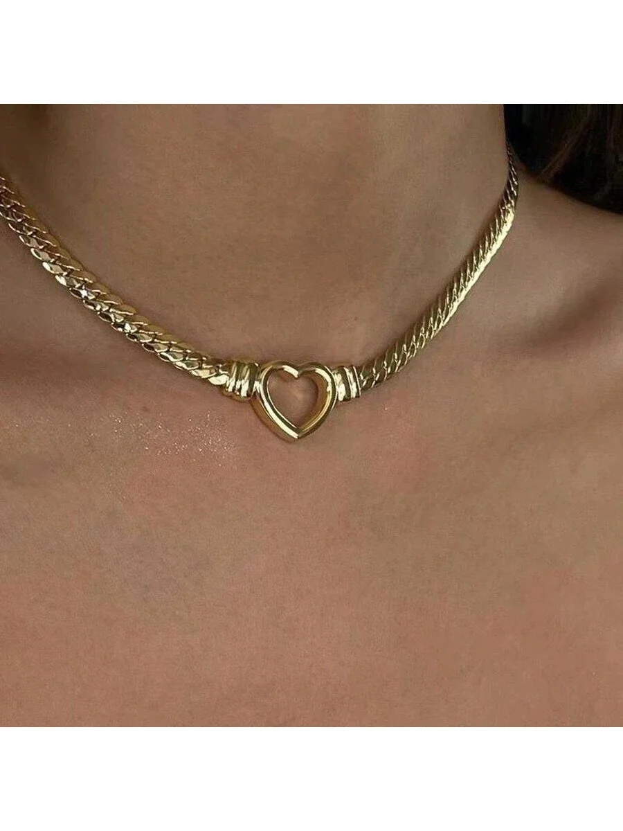 Collier en acier inoxydable plaqué or 14 carats étanche minimaliste pour femme, conception de coeur creux, cadeau de fête des mères, salle, JONecklace, 1 pièce