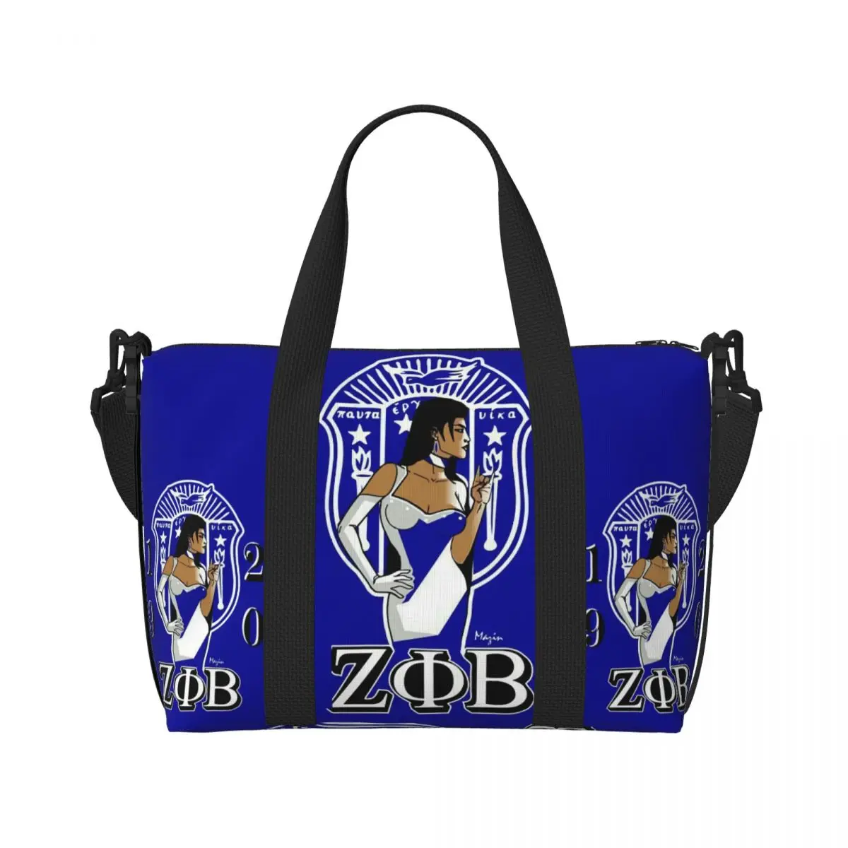 Custom Zeta Phi Beta ZOB Grocery Shopping Tote Bag Women Large Capacity Greek Letter 1920 Beach Gym Travel Bags