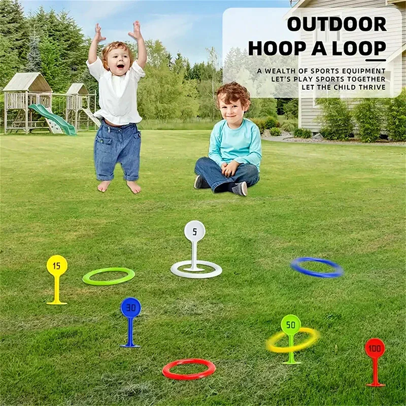 لعبة رمي حلقة قوس قزح ألعاب حلقية رمي ساحرة في الهواء الطلق على الشاطئ في الفناء الخلفي مناسبات مثالية للعطلات لعبة التراص الملونة