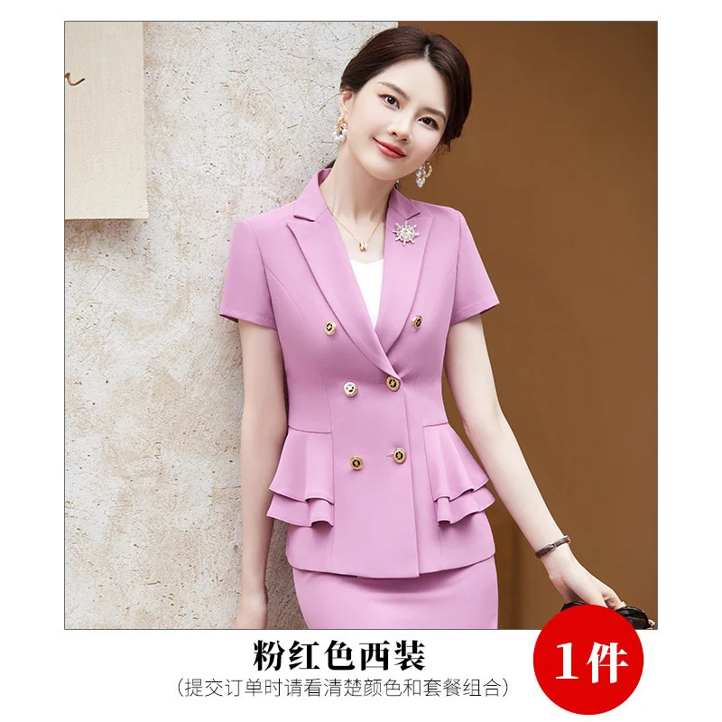 Summer Women's High-end Professional Suit Temperament Workplace Short Sleeved Suit Skirt Hotel Manager Work Uniform S-4XL