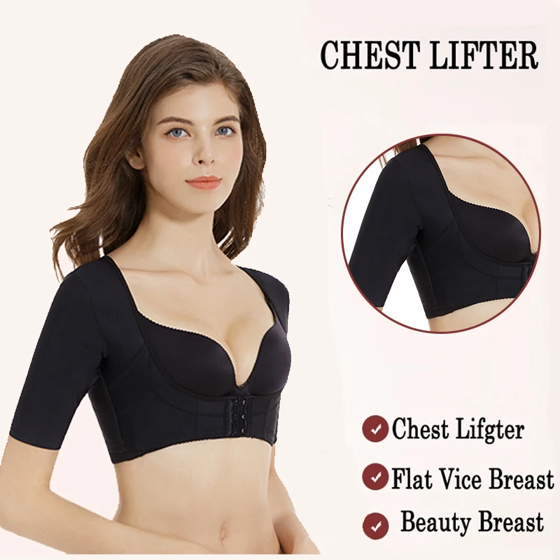 Women Upper Arm Shaper Post Surgery Compression Sleeves Slimmer Posture Corrector Top Front Closure Breast Support Shapers Vest