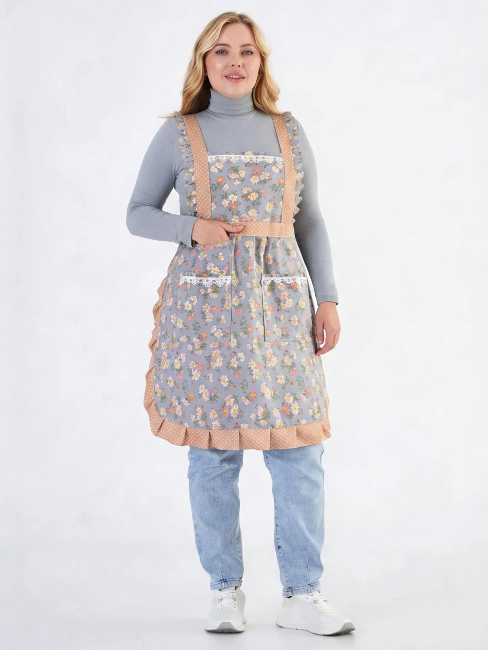 

Floral Canvas Kitchen Apron Universal Size for Chefs Gardening Cleaning Service