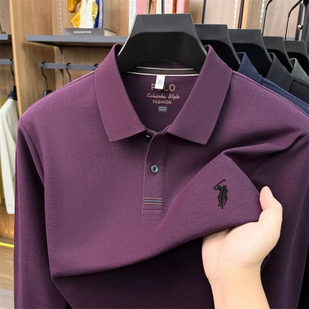 2026 neues 100% reines Baumwoll-Poloshirt der High-End-Marke für Herren, langärmelig, Herbstmode, luxuriöse Stickerei, Golf-Oberteil, Business-T-Shirt – Detail 13