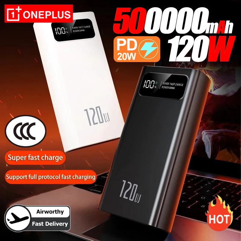 

OnePlus 200000 мАч светодиодный цифровой дисплей Power Bank высокой емкости 120 Вт сверхбыстрая зарядка портативный внешний аккумулятор для IPhone НОВЫЙ