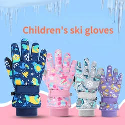 Luvas impermeáveis de esqui infantil, Luvas quentes infantis, Algodão dos desenhos animados, Velvet Play, Neve, Acessórios para bebés, Inverno, Crianças mais velhas, Rapazes, Meninas, Fofos