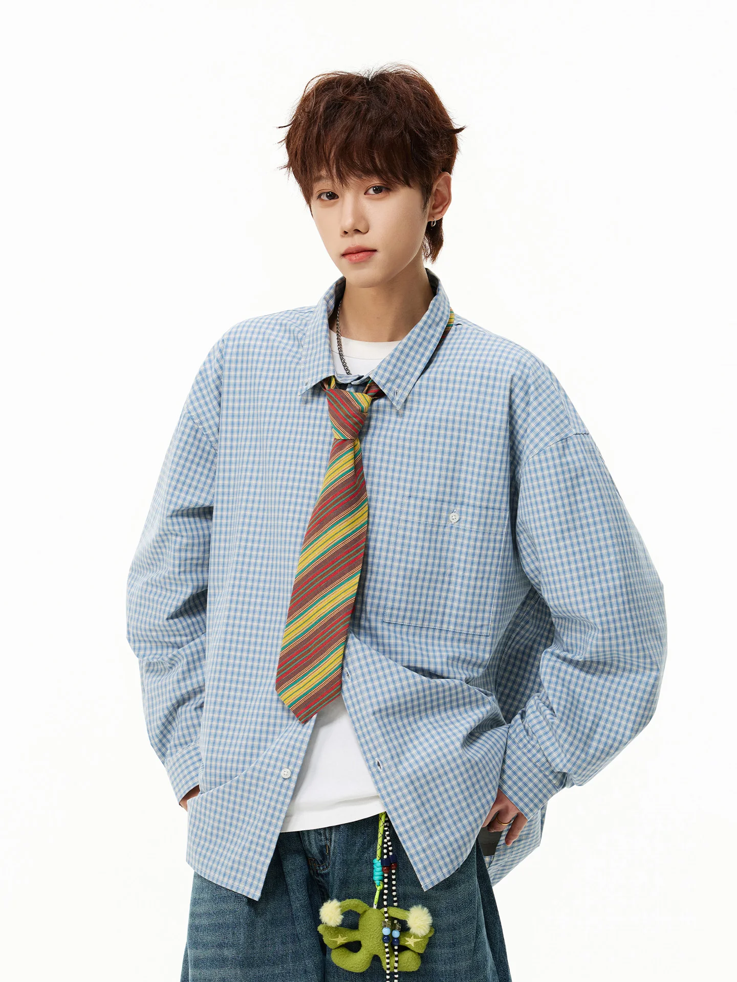 

Retro American Plaid Long Sve Men's irt Spring Loose Casual Design irt Polyester Cotton Blend Windproof Non-stretch