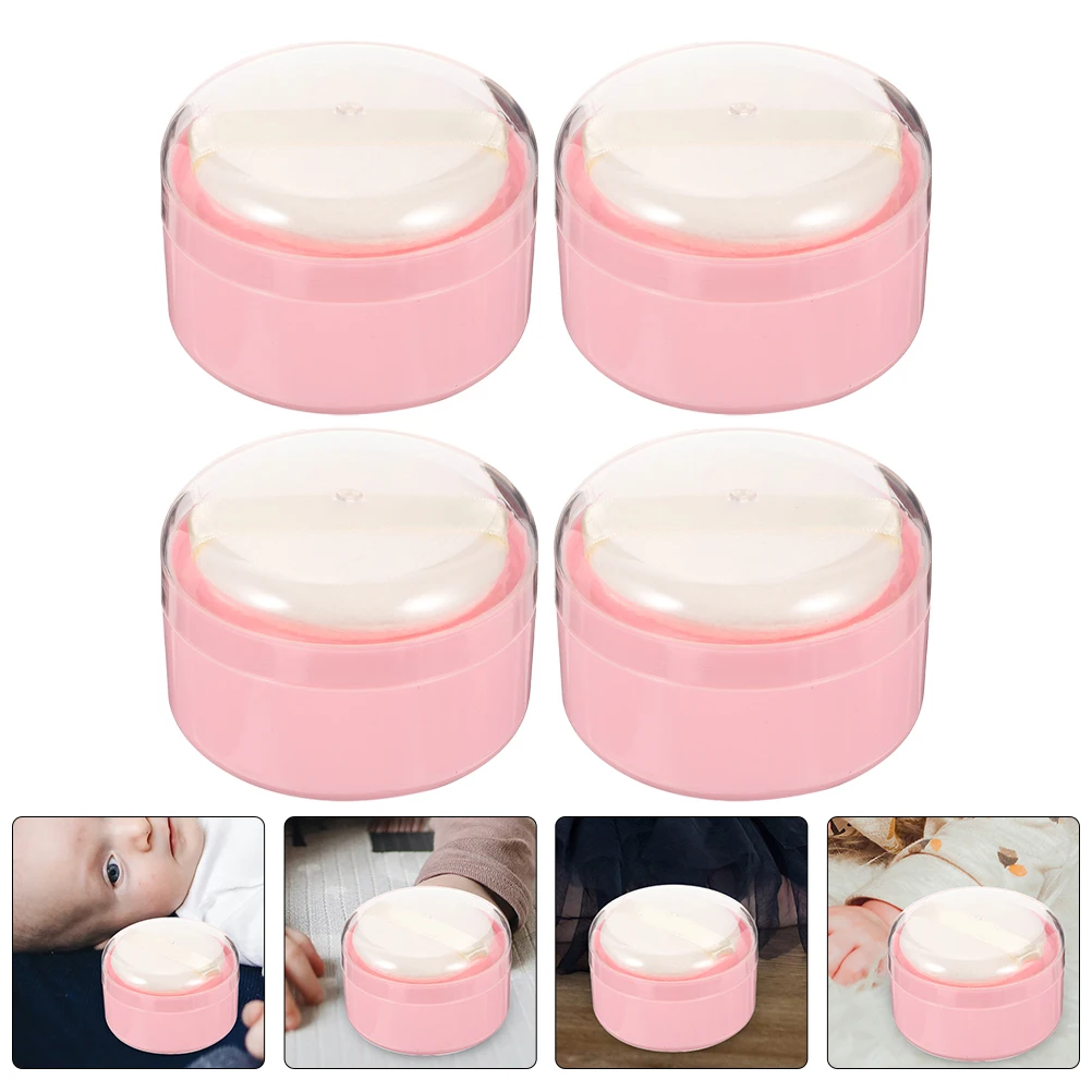 

4pcs Box For Body Care Compact Travel Size Powder Container Puff Gentle Skin Applicator Easy Use Small Loose