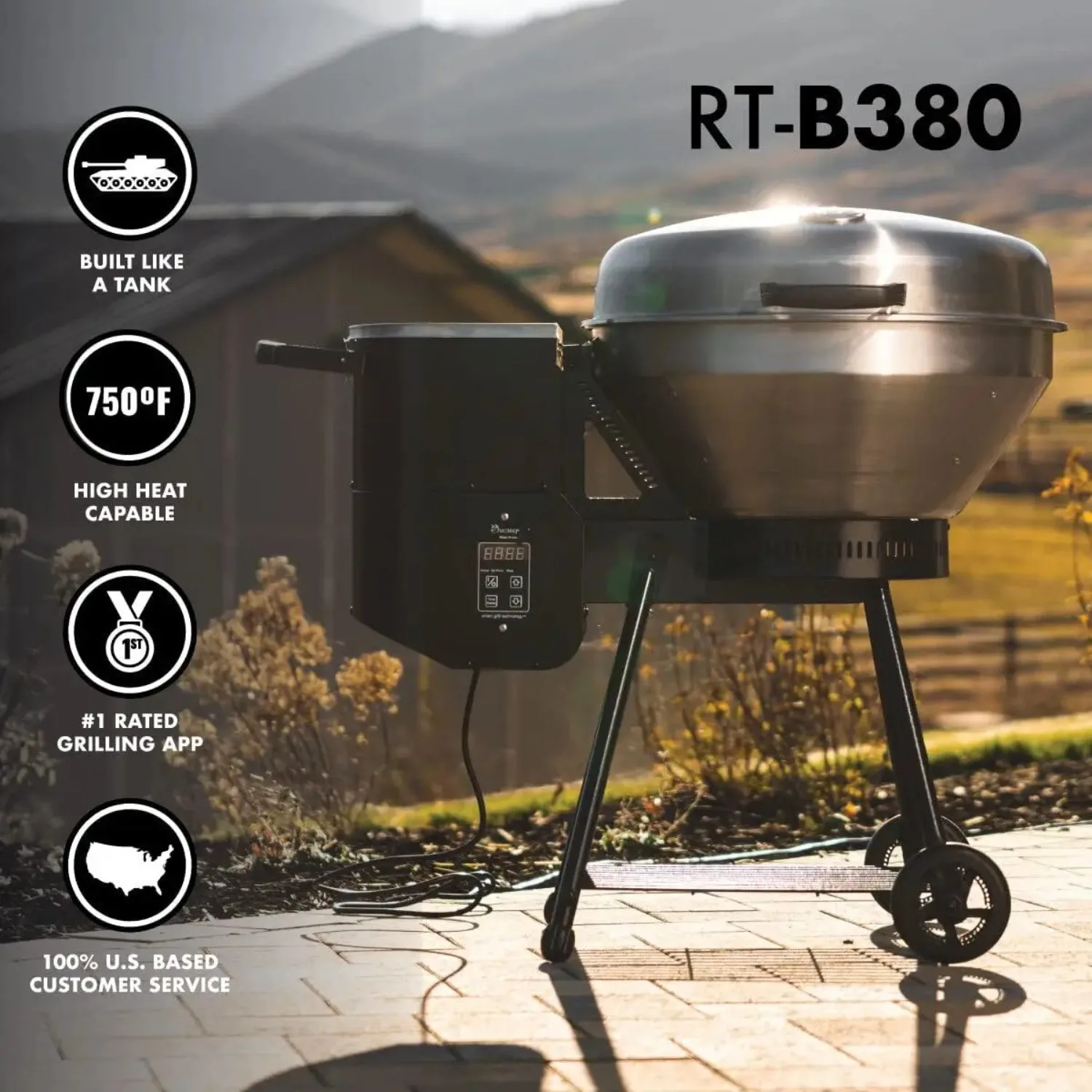 RT-B380 Bullseye Electric Pellet Smoker Grill, Outdoor BBQ Grill, Electric Smokers, Wood Pellet Smoker Uses 100% Wood Pellets