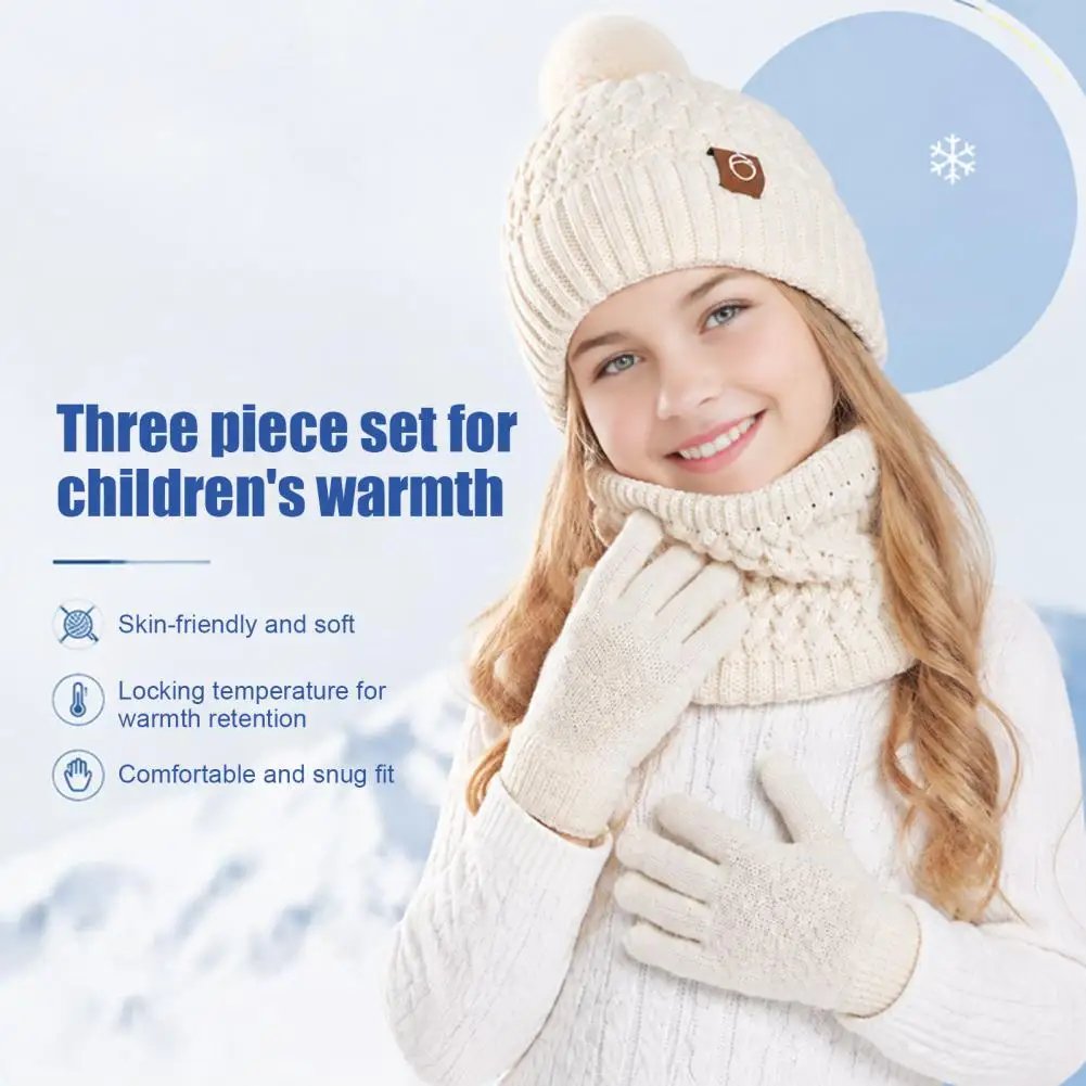Comfortable Plush Winter Clothing for Children Kids Winter Hat Scarf Gloves Set Fleece Lined Beanies Neck Warmer for Boys