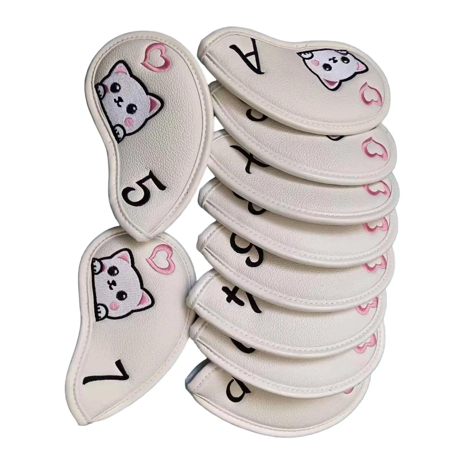 

Golf Irons Head Covers Set PU Leather Embroidered Cat Pattern Iron Club Head Protector for Men Women Gift