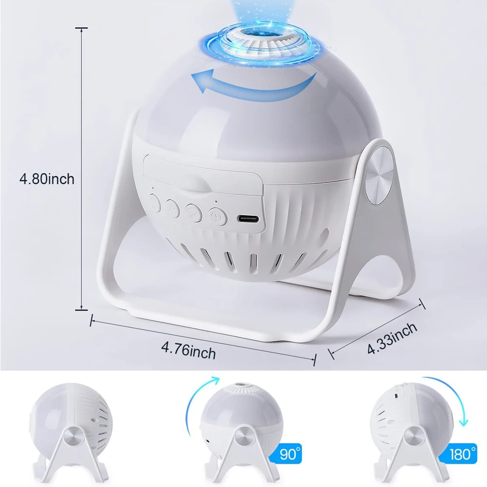 Luzes de projetor planetário LED Galaxy Star Projeção Lâmpada 7 em 1 com Nebulosa Lua Planeta Aurora 360 Rotação Focagem