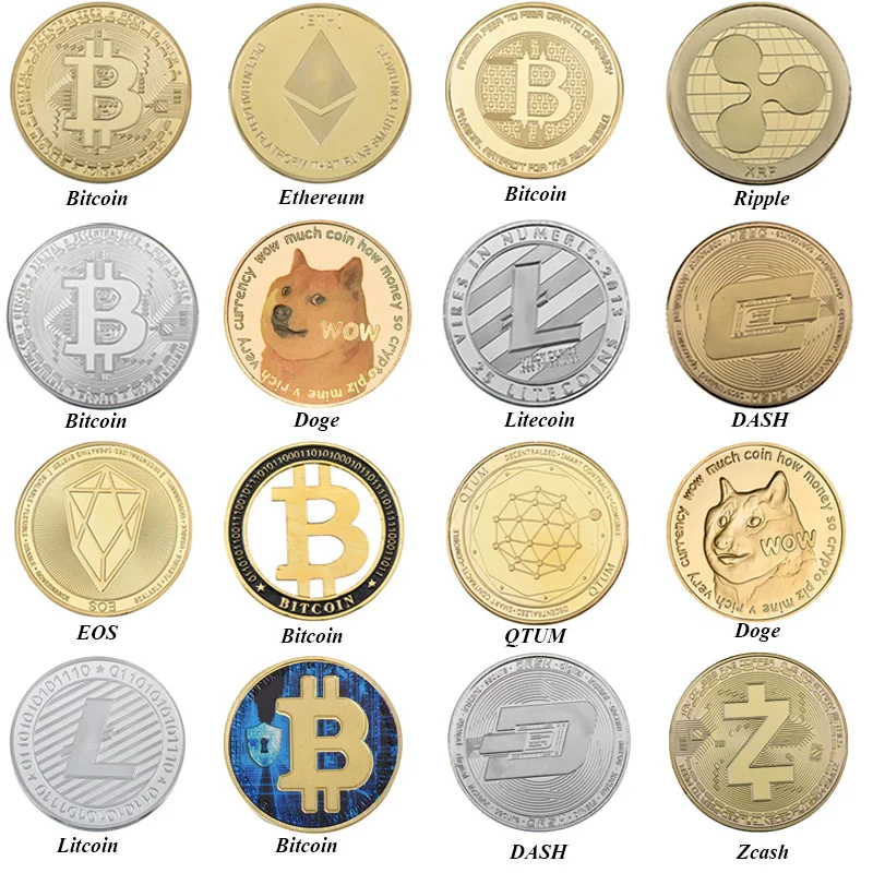 Gold Plated Bitcoin Coin Collection, Dogecoin, Litecoin, Ondulação, Ethereum, Comemoração, Lembrança, Presentes de moeda