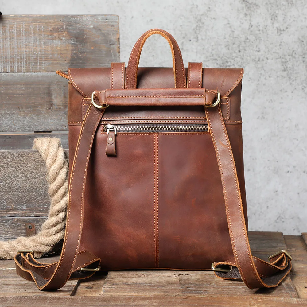 S.WORKER Vintage-Rucksack aus echtem Leder, Unisex, lässig, Preppy-Schultasche, Crazy Horse-Rindsledertasche, Umhängetasche – Detail 9