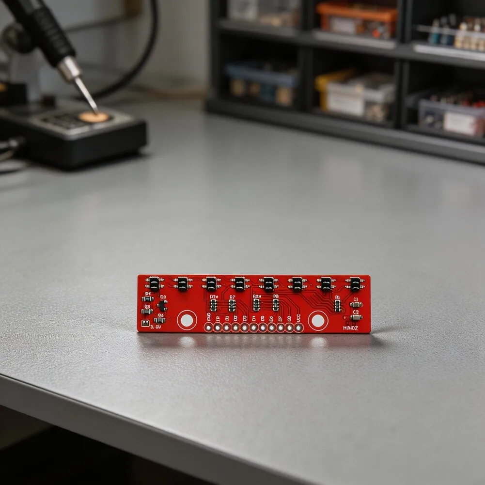 8-Sensor Line Tracking Board for Microcontroller Integration Analog D1-D8 Output 3.3V-5V Power Red PCB 65.7x16mm