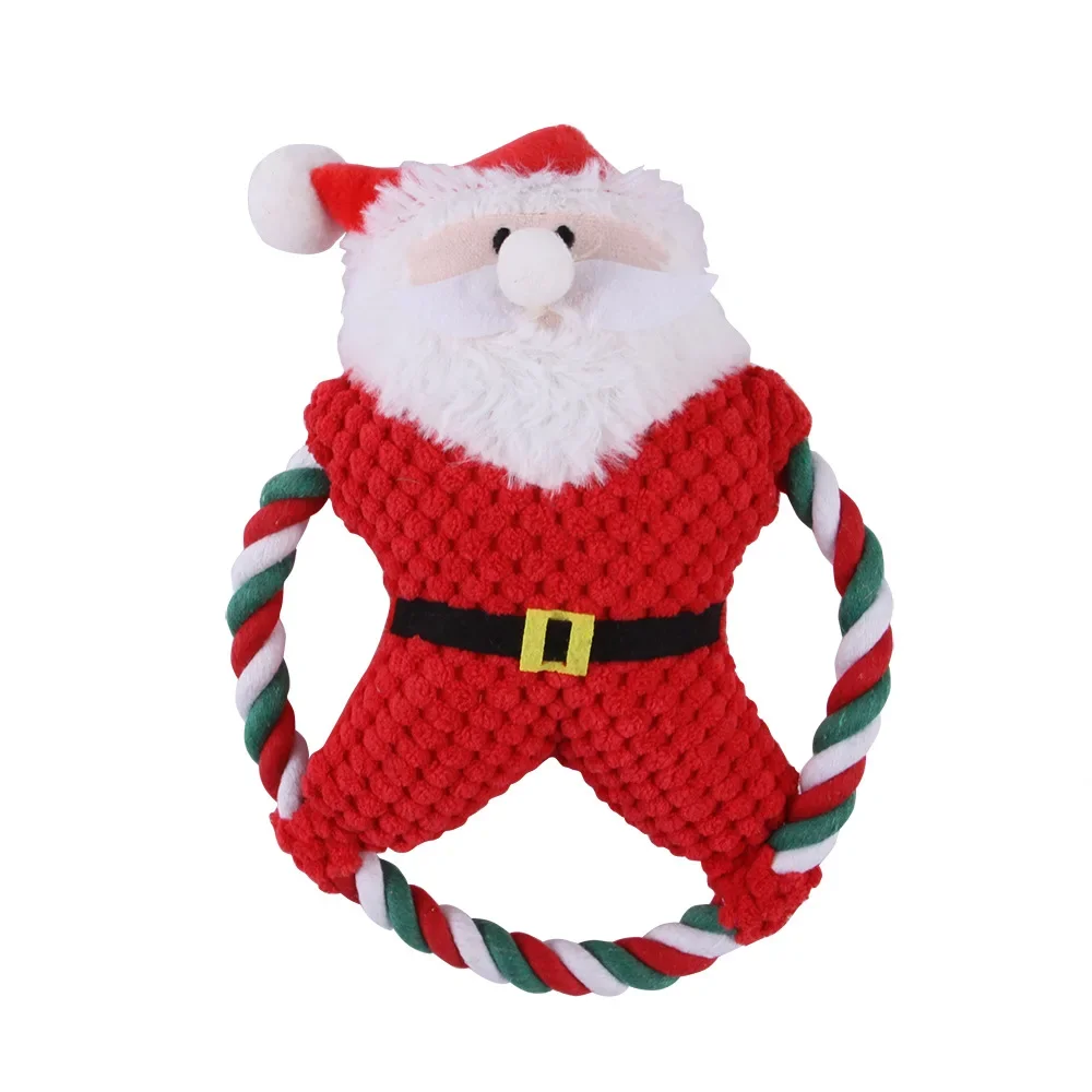 Christmas Dog Toys for Small Large Dogs Pet Santa Claus Gingerbread Man Rope Toy Durable Chew Bite Resistant Dog Accessories