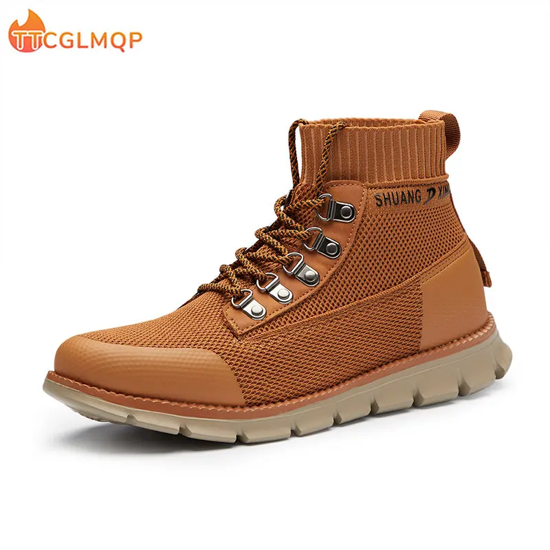 New Fashion Men Boots Breathable Mesh High Top Casual Boots Men Trainer Walking Boots Zapatillas Hombre Men Shoes Plus Size 48