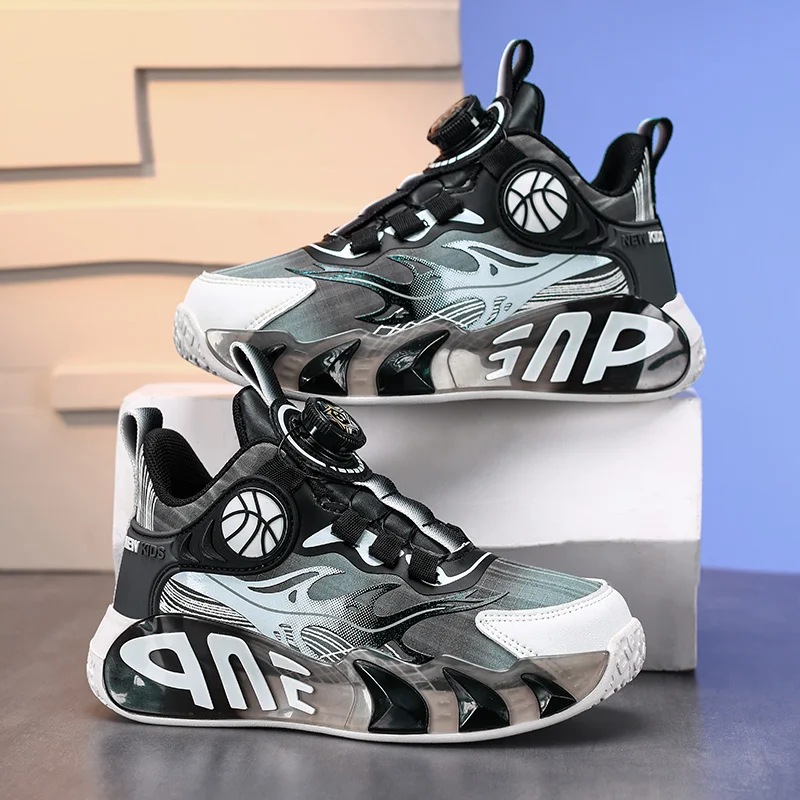 

Children Basketball Shoes Boys Cushioned Anti Slip Flat Outdoor Sports Shoes 2025 New Soft Comfortable Fashion Flat Sneakers