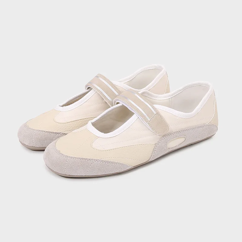 trza-spring-new-women's-shoes-closed-mesh-sports-round-toe-ballet-flat-single-white-shoe