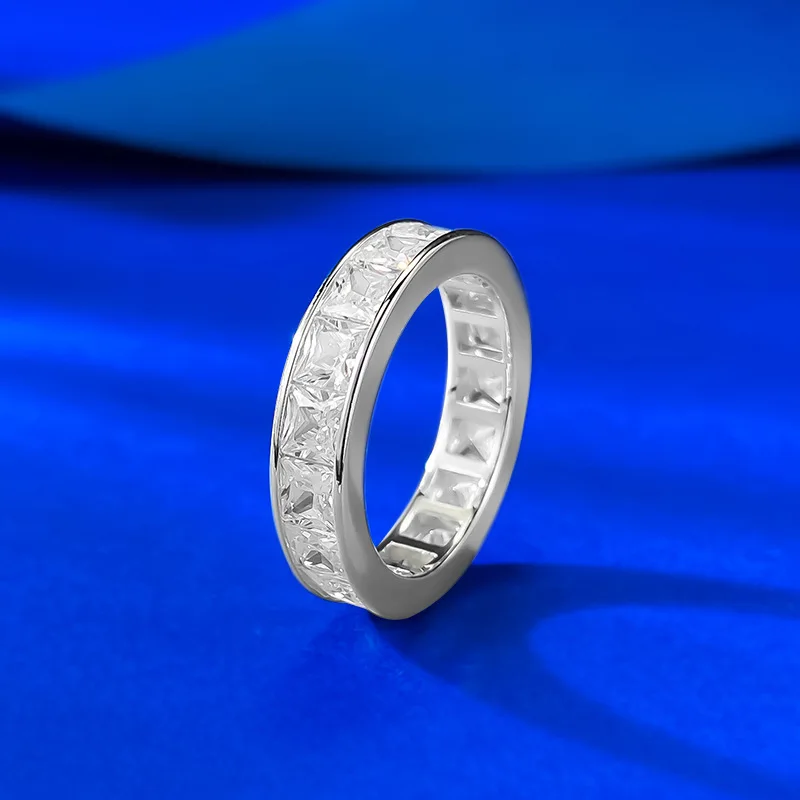 Authentic Fine S925 Sterling Silver Similar Moissanite Eternity Ring for Women Wedding Birthday Gift Anniversary Elegant