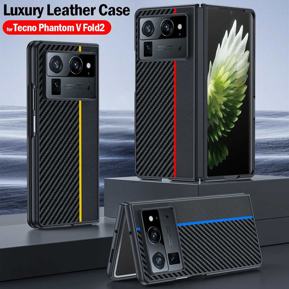 Capa For Tecno Phantom V Fold 2 Case Carbon Fiber Texture PU-Leather Shockproof Phone Cover for Phantom V Fold2 5G Funda