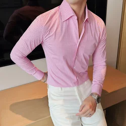 Camisa a cuadros informal de negocios para hombre, vestido ajustado de manga larga, estilo clásico, ropa de marca, novedad de otoño, 2023