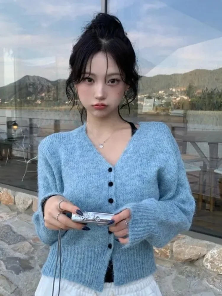 

Chic Autumn New Vintage Soft Cozy V-ne Long Sve Camere Knitted Sweater Women's Outerwear Comfortable Regular Fit Onlin...